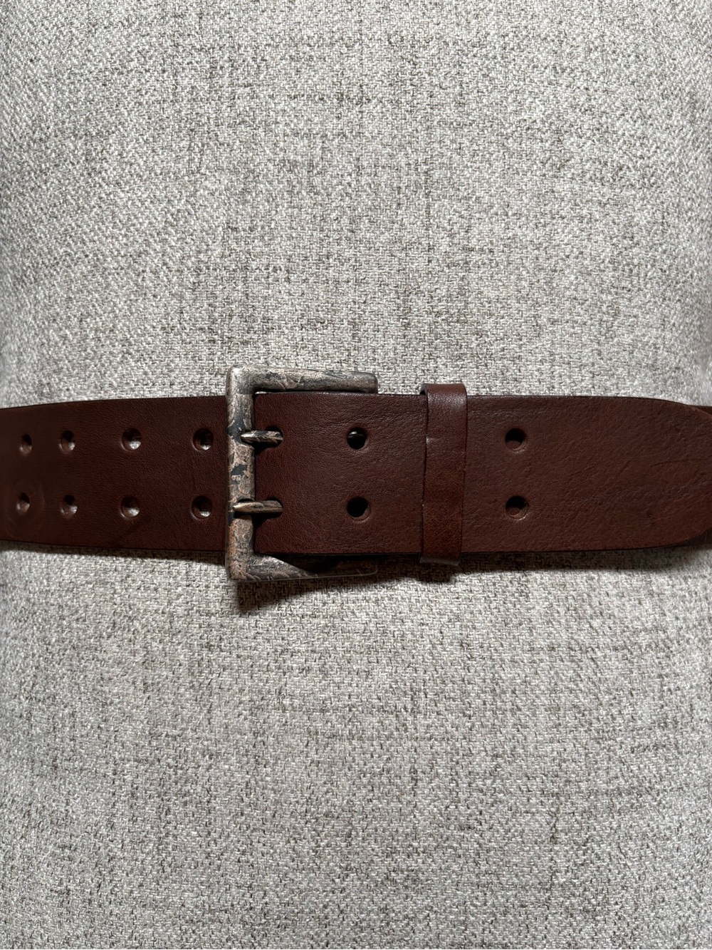 NWOT United Colors of Benetton Genuine Brown Leather Belt with Cool Metal Buckle